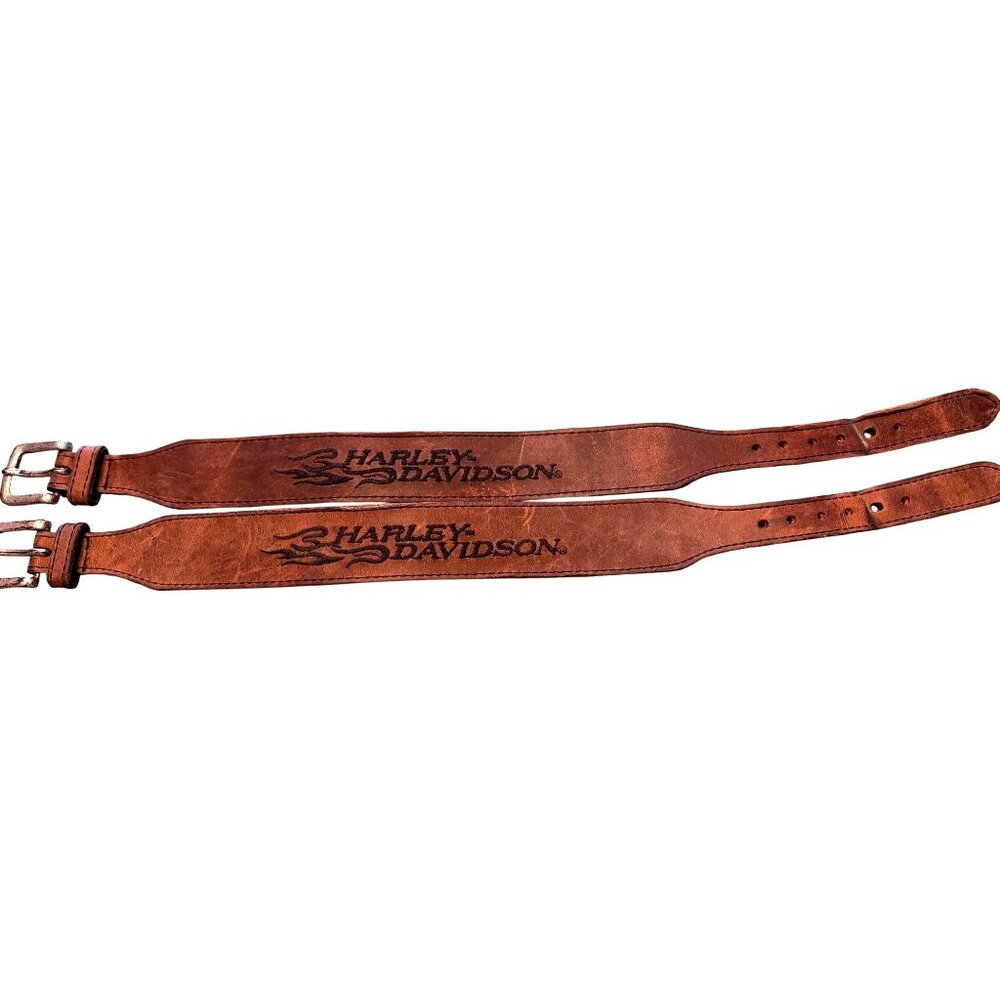 Harley-Davidson Embroidered Leather Motorcycle Belt Straps Brown Adjustable Pair